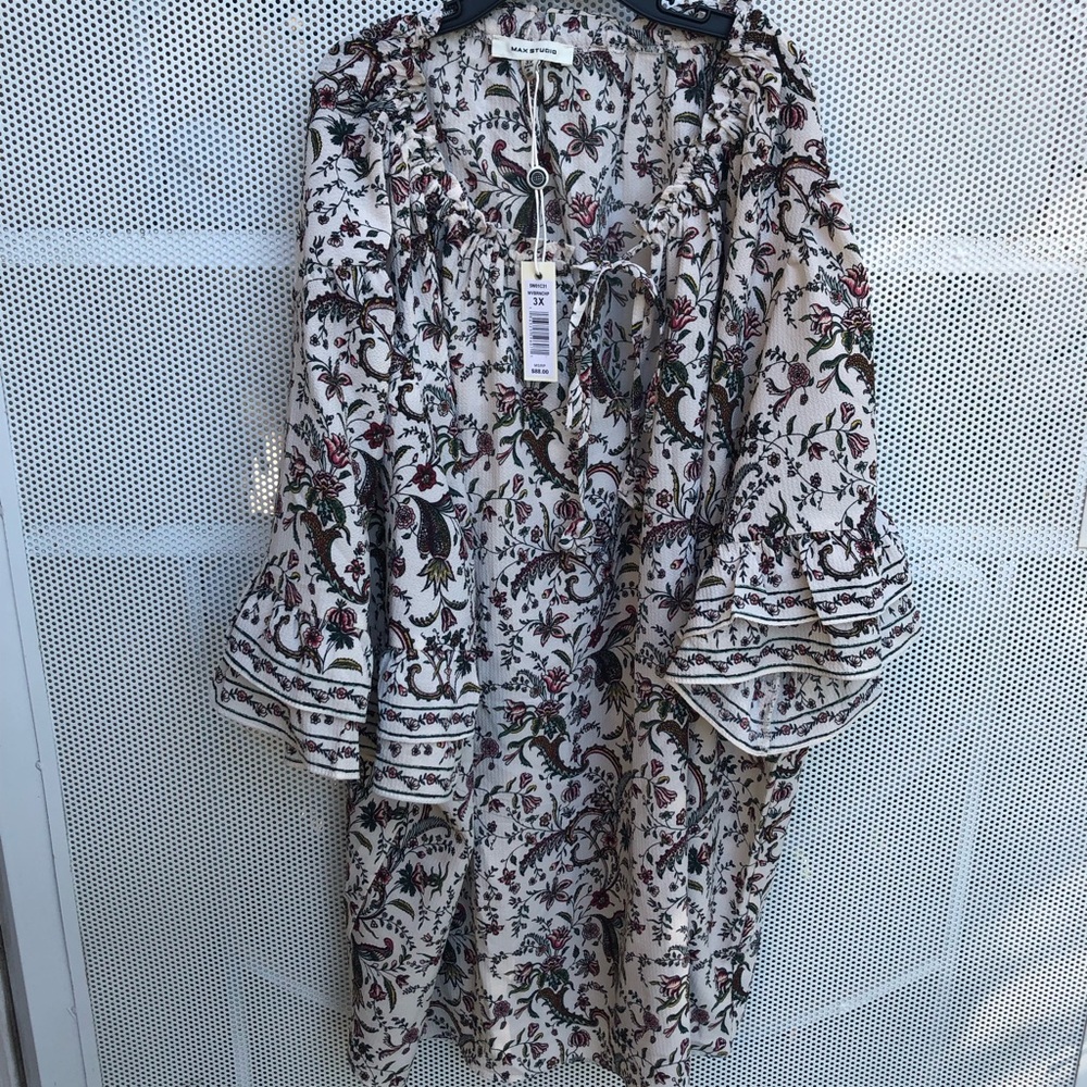 Max Studio Cream Floral Boho Kimono Jacket - Brand New With Tags! Size 3X